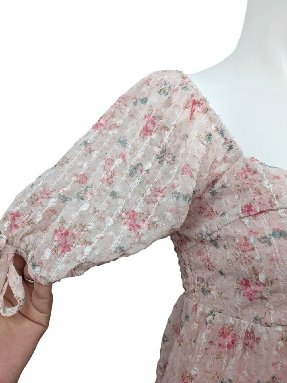 Floral Babydoll Mini Dress Coquette Cottage Fairy Puff Sleeve Y2K Smocked Large - Picture 5 of 9